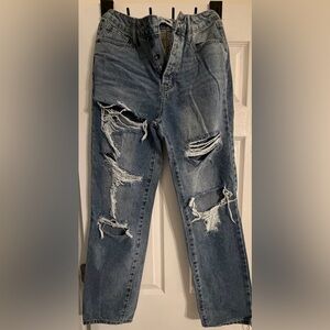 Fashion Nova Ripped Blue Straight Leg Jeans